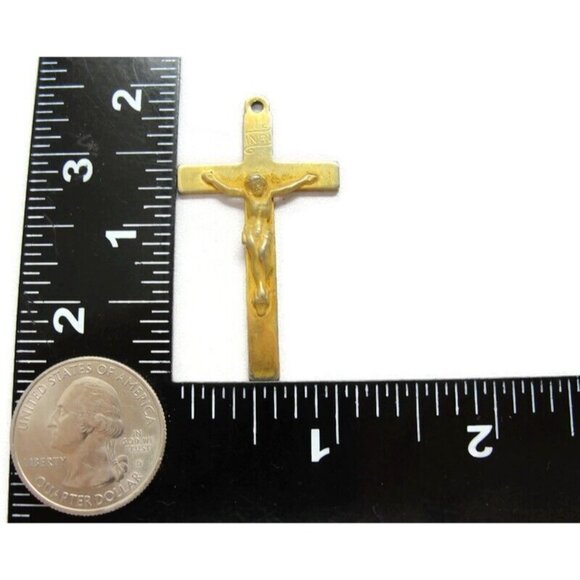 Gold Tone Cross Crucifix Charm Pendant Patina Vintage - Picture 8 of 12